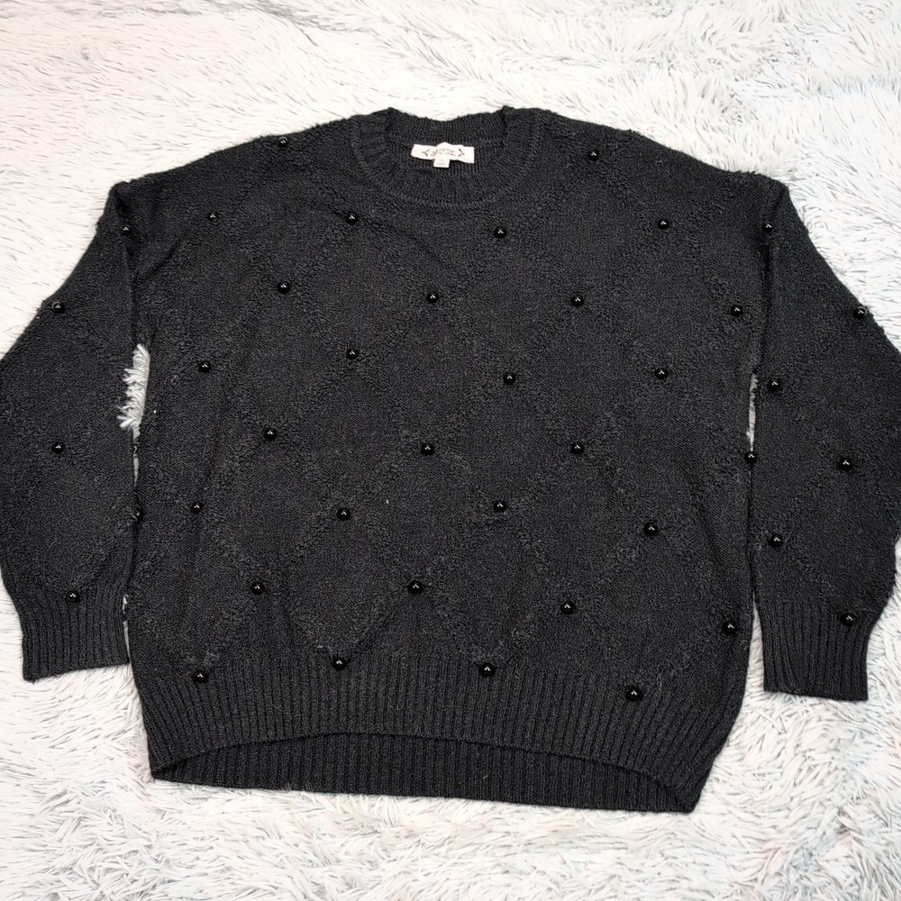 Nanette Lepore Sweater Womens S Black Soft Comfort Cozy Beaded Casual‎ Career